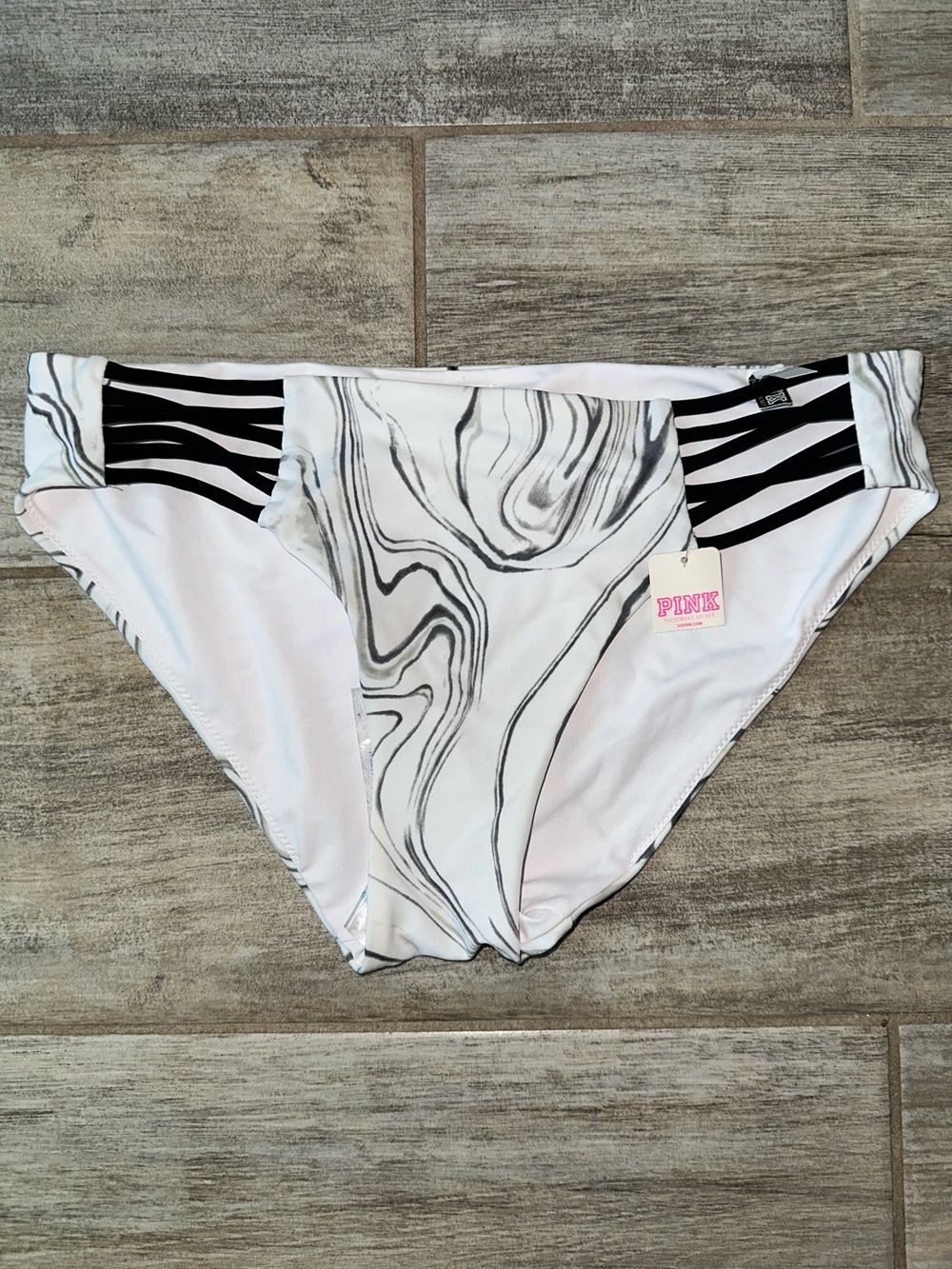 PINK Victoria's Secret White & Black Marble-Stripe Bikini Bottom